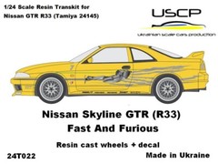 USCP 24T022 1/24 Nissan Skyline GTR R33 F&F Wheels and decal Resin kit