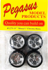 Pegasus 1279 Chrome 19 in. Shuey’s Wheels with Tires for model kit cars 1/24, 25