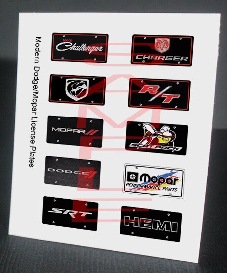 MODERN STYLE DODGE MOPAR miniature LICENSE PLATES for 1/25 scale MODEL CARS