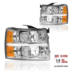 Pair Headlights Compatible with 07-13 2007-2013 Chrome Housing Amber Reflector