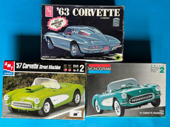 LOT OF 3 1957 CHEVY CORVETTE MODEL KITS 2 AMT ERTL 1/25 SCALE 1 MONOGRAM 63 TOO!