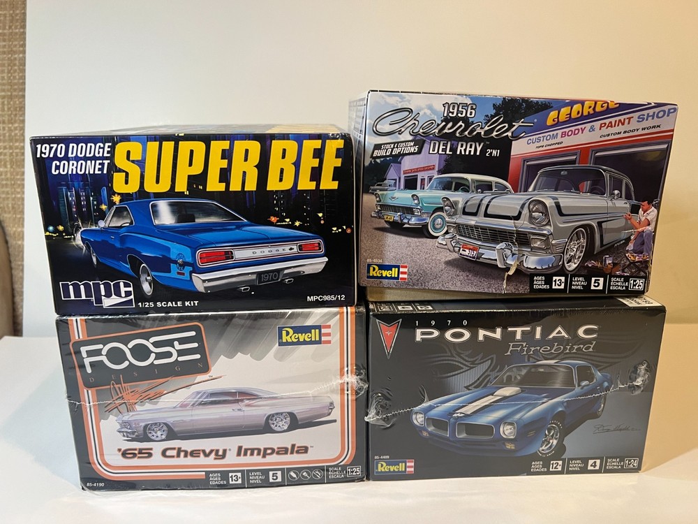 LOT OF 4 SCALE MODEL MPC AND REVELL 1/24 AND 1/25 CAR KITS.