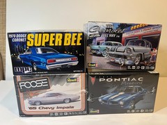 LOT OF 4 SCALE MODEL MPC AND REVELL 1/24 AND 1/25 CAR KITS.