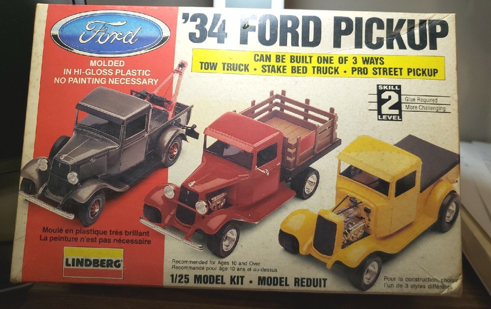 Lindberg 1934 Ford Pickup 1:25 Build 3 Ways Model Kit # 72157 Open Box Complete