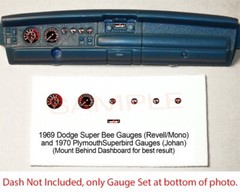 1969 DODGE SUPER BEE 1/24 REVELL MONO or JOHAN 1970 SUPERBIRD GAUGE FACES — READ