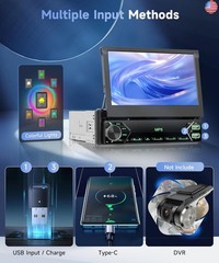 Single Din Flip Out Car Radio with Bluetooth iOS/Android Mirror Link,7 Inch
