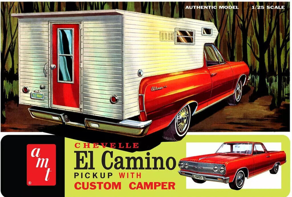 AMT 1:25 Scale 1965 Chevy El Camino w/Camper Plastic Model Kit #1364~NEW in BOX