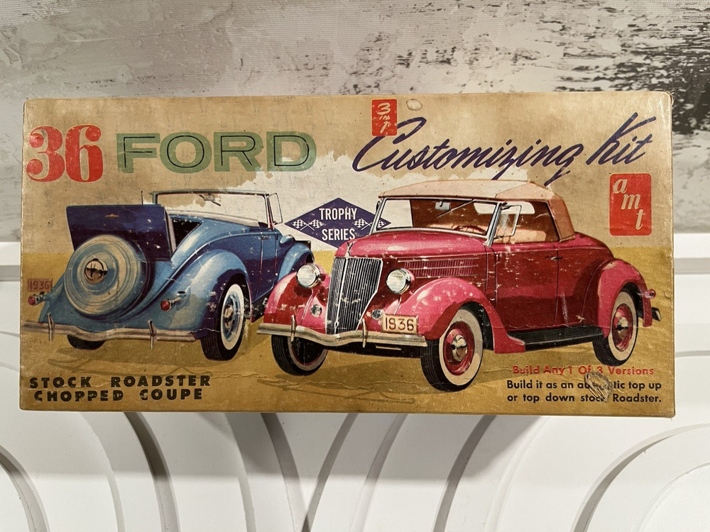 Vintage AMT ’36 Ford 3 in1 Trophy Series Model Kit Unbuilt Boxed