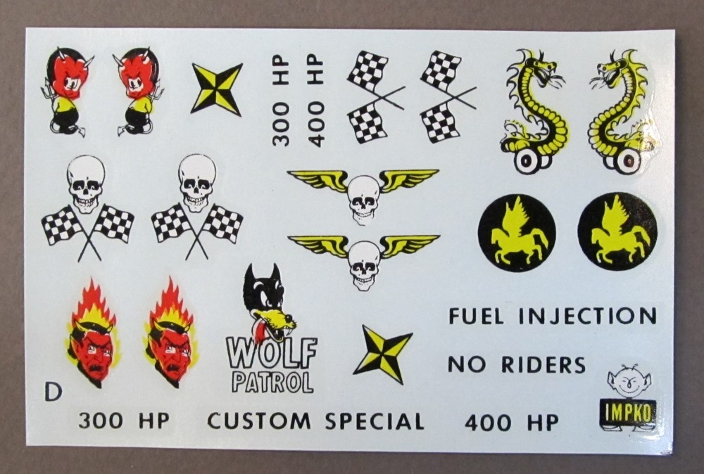 1950’s Impko HOT ROD RACING decals for model kits Skulls Devils MINT in package