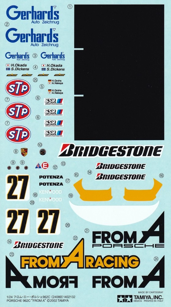 Tamiya’s Decals for 1/24 PORSCHE 962C FROM A. Cartograf.Item24089 from Japan