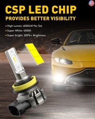 AUXITO H11/H8/H16 LED Fog Light Bulbs or DRL, 6000 Lumens 6500K Cool White