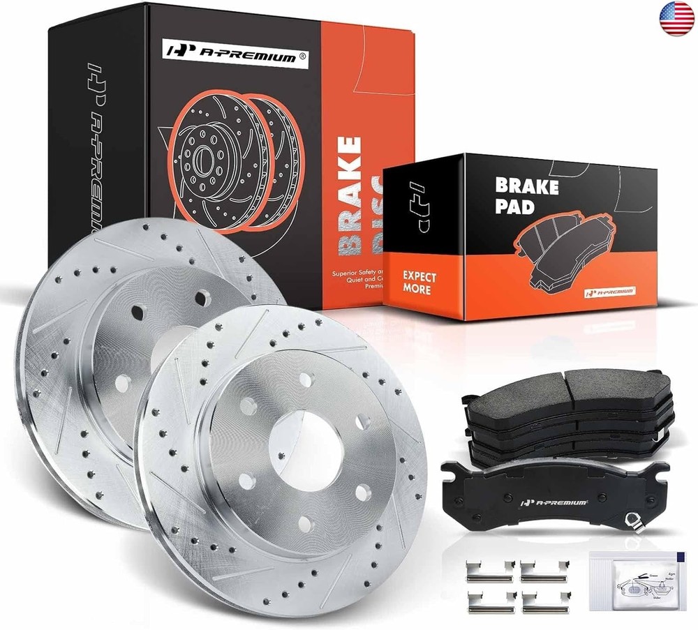A-Premium 12.00 inch (304.70mm) Front Drilled and Slotted Disc Brake Rotors +