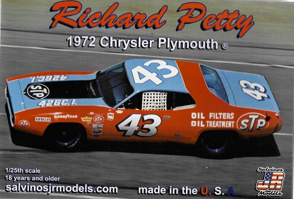 Salvinos JR Models RPCP1972D Richard Petty 1972 Chrysler Plymouth model kit