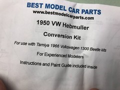 Rare BEST MODEL CAR PARTS 1950 VW HEBMULLER RESIN MODEL BODY CONVERSION KIT