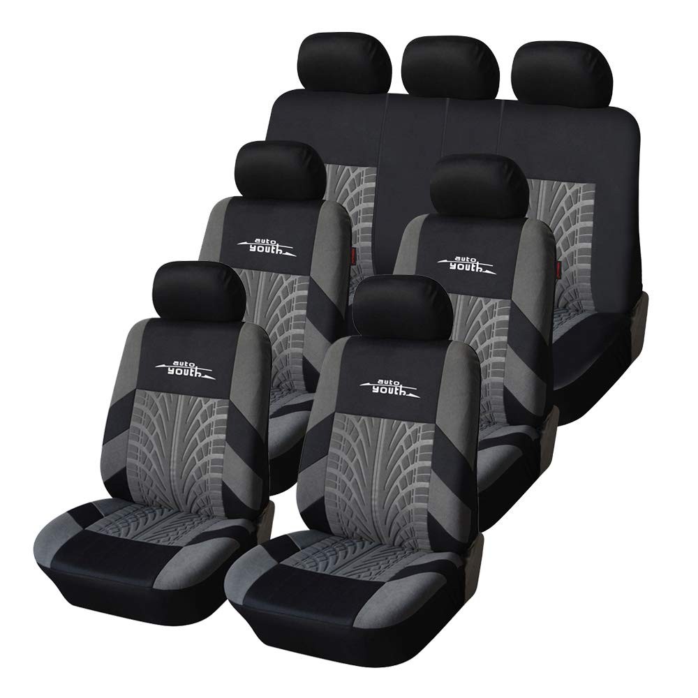 AUTOYOUTH 3 Row Car Seat Covers w/ 7 Headrests Universal Fit Truck SUV Van Airba