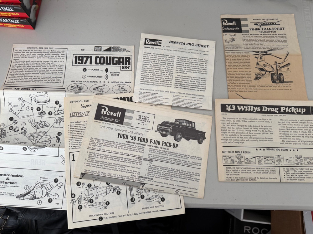 6 VINTAGE INSTRUCTION SHEETS ONLY~MPC AND REVELL MODEL KITS