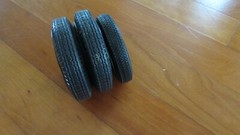 Vintage 3 wire spoke wheels and tires 1 front 3 3/4 ” diameter 2 rear 4 1/8″dia