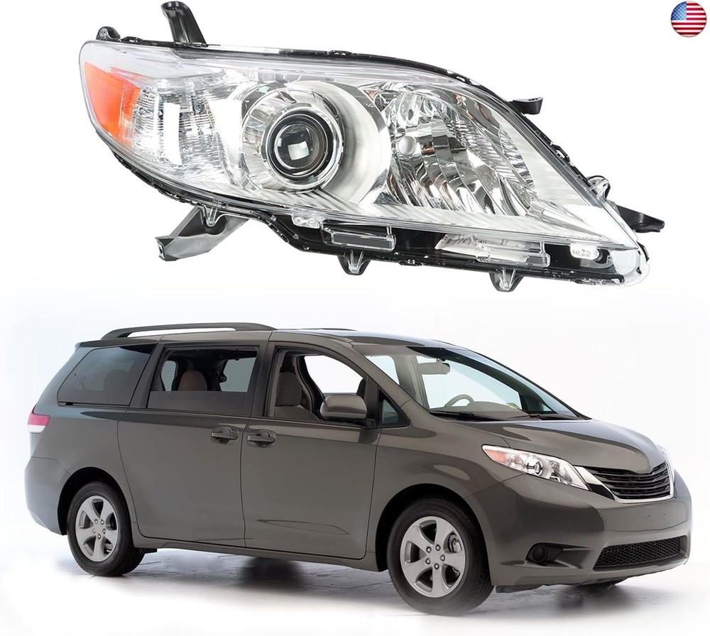 munirater Chrome Housing Halogen Headlight Assembly Replacement for Sienna