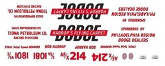 HARROP’S FLYING CARPET Dodge 1964-66 Drag 1/25th – 1/24th Scale Decals