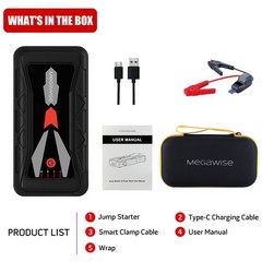 MEGAWISE 1500A Peak 16800mAh Car Battery Jump Starter Booster (up to 7L Gas or