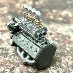 Resin Supercharged V-12 Flathead engine for scale model cars, 1/24 1/25 scale.