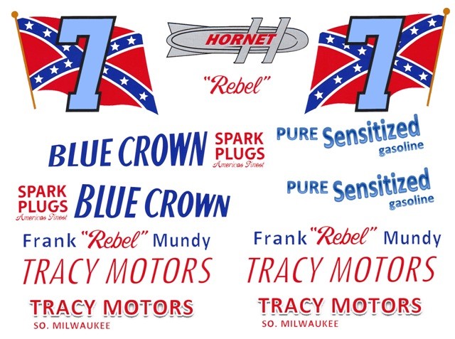 #7 Frank “Rebel” Mundy Tracy Motor Hudson 1/24th – 1/25th Scale Decals