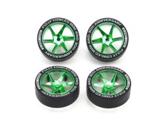 Tamiya MINI 4WD FULLY COWLED 30TH SUPER HARD LOW TIRES GREEN PLATED WHEELS 95666
