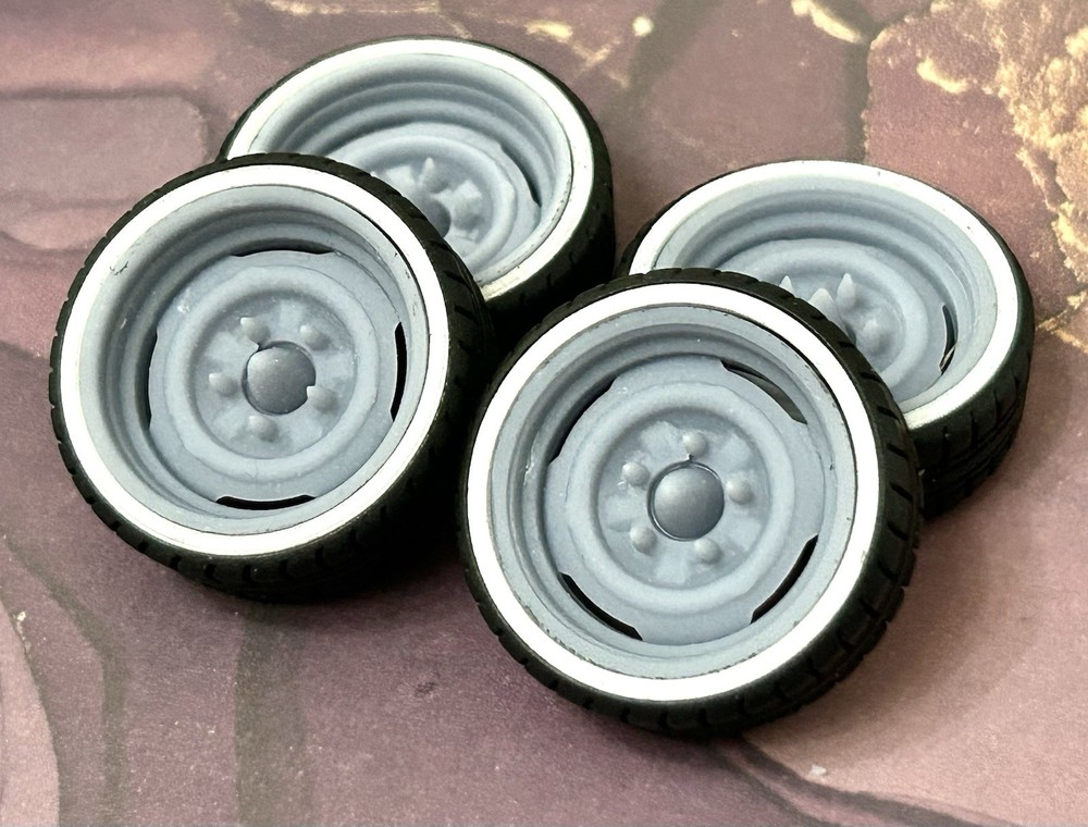 Resin 22 In. “Steelies W/ Bullet” Wheels, W/ One Inch Whitewalls,1/24 1/25 Scale