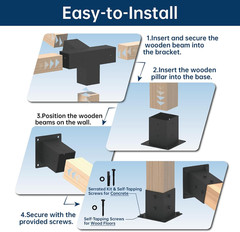 Pergola Bracket Kit 4X4, Including 1 Wall Base, 1 105 ° 4-Way and 1 Bases, 1 Set
