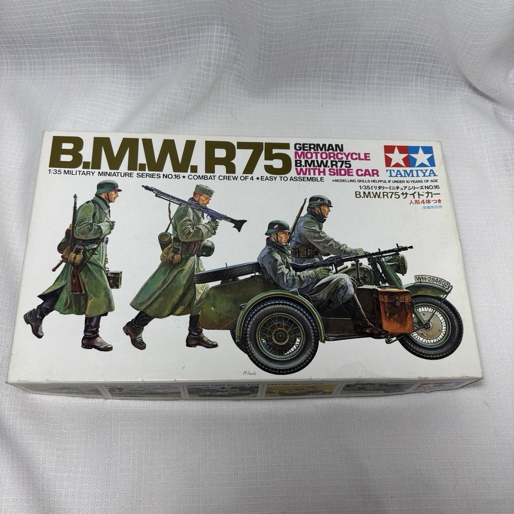 Tamiya BMW R75 German Motorcycle Sidecar 1/35 Model Kit WWII 35016