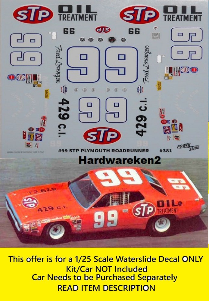 NASCAR DECAL #99 STP NASCAR 1971 PLYMOUTH ROAD RUNNER LORENZEN 1/25 POWERSLIDE