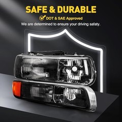 Headlights Assembly Compatible With 1999-2002 Silverado 1500 2500 Black + Amber