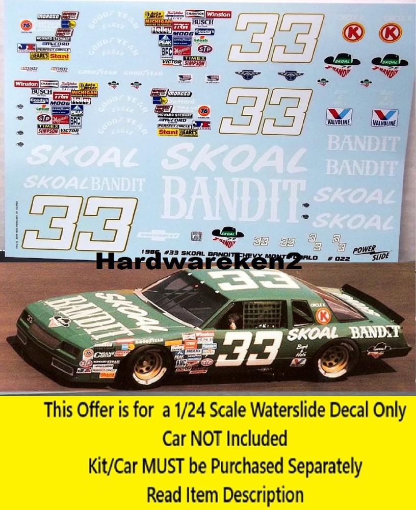 NASCAR DECAL #33 BANDIT 1986 CHEVROLET MONTE CARLO HARRY GANT 1/24 POWERSLIDE