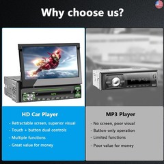 Single DIN Touchscreen Radio, Flip Up Screen Car Stereo with Bluetooth, Flip