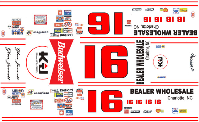 #16 Glenn Jarrett 1978 / 1979 Oldsmobile 1/24th Scale Waterslide Nascar Decals