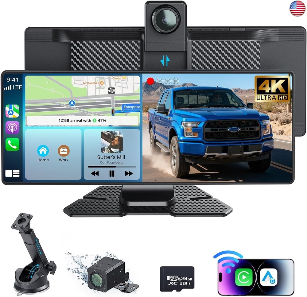 10.26″ Portable Carplay Screen for Car, 4K HD Car Stereo Touch Screen with