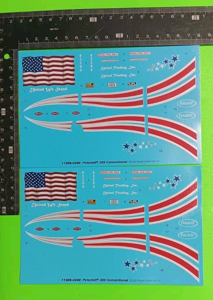 Lot Of 2 Decal Sheet Peterbilt 359 1/25 USA American Flag Star Red White Stripes