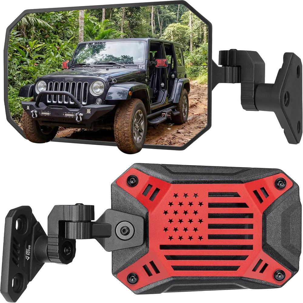 Red Wrangler Side Mirrors Doors off Compatible with 1997-2018 Wrangler TJ JK JK