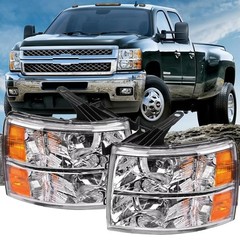 2PCS Headlights Assembly W/Bulbs and Harness For 2007-2013 Chevy Silverado