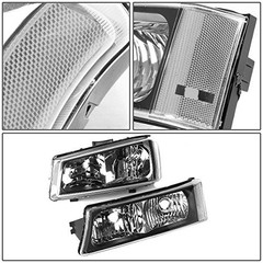 Pair Headlight Assembly Compatible with 2003 Black Housing Clear Reflector