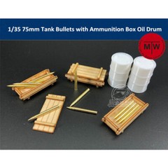 1/35 Scale 75mm Tank Bullets Metal Model with Ammunition Box Oil Drum