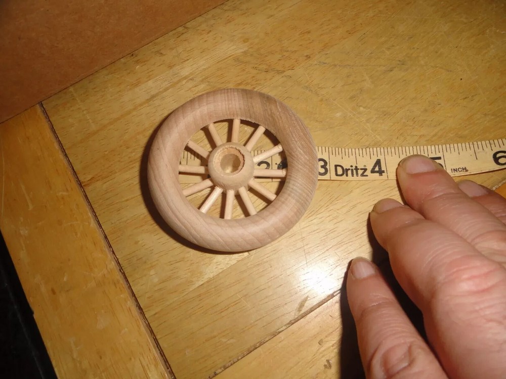 4 2 3/4 inch wooden model kit spoked wheels bulk stagecoach horse buggy vintage