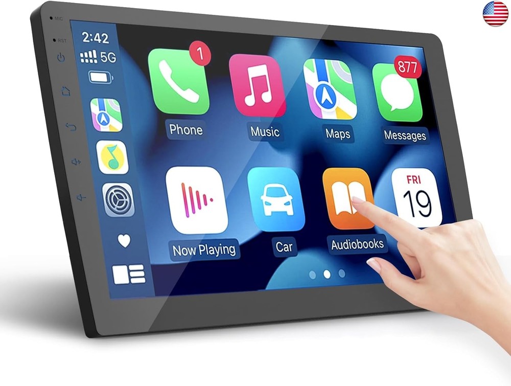 Double Din Car Stereo, 10.1″ HD Touchscreen with Wireless Apple Carplay &