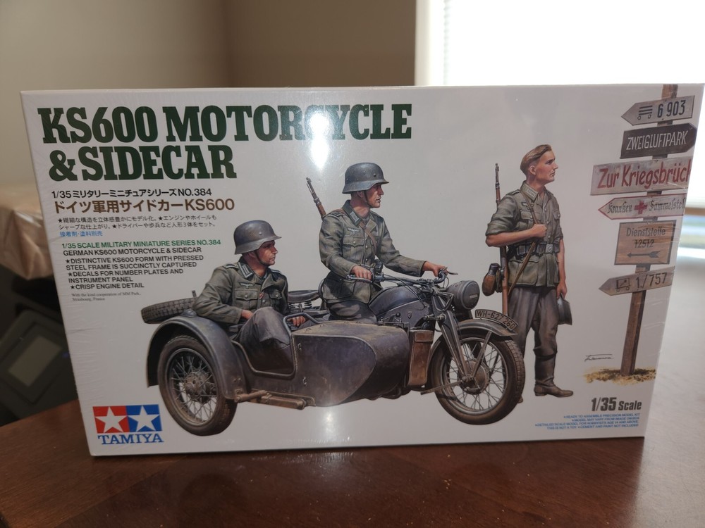 NEW, Sealed Tamiya 1/35 German KS600 Motorcycle and Sidecar 35384