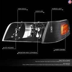 DNA MOTORING Pair of OE Style Headlights Compatible with 98-11 Ford Crown