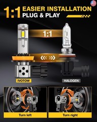 H11/H9 LED Bulbs, 42,000LM 900% Ultra-Brightness, Real 1:1 Mini Size,H11 Fog