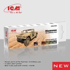 Acrylic paints set for Humvee Us military cars Grey, Brown, Green Black ICM 3059