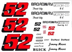 #52 Jimmy Means Broadway Motor Co.1/24th Scale Nascar Waterslide Decals
