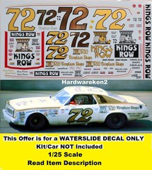 NASCAR DECAL #72 KINGS ROW 1975-1976 CHEVY MALIBU/CHEVELLE BENNY PARSONS 1/25