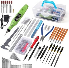 Deluxe 108pc Hobby Model Tool Kit: Electric Grinder, Carbon Steel, Crafting Set